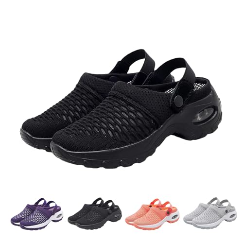 Women's Orthopedic Clogs, with Arch Support Air Cushion Shoes, Lightweight Outdoor Walking Platform Slippers (Black, Erwachsene, Damen, 39, Numerisch, EU Schuhgrößensystem, M) von Generisch