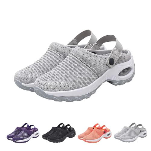Women's Orthopedic Clogs, with Arch Support Air Cushion Shoes, Lightweight Outdoor Walking Platform Slippers (Grey, Erwachsene, Damen, 37, Numerisch, EU Schuhgrößensystem, M) von Generisch