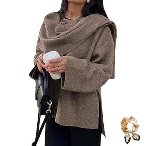 Generisch Women's Oversized Scarf Jacket,Wool Blend Long Sleeve Button Overcoats,Side Split Fall Winter Peacoat Shawl Wraps von Generisch