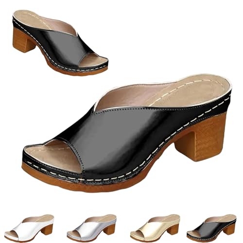 Women's Platform Chunky Heels Low Block Heeled Sandal,Open Toe Slides for Women Dressy,Casual Summer Mules Slip on Sandals,Sandals for Women 2025 Heels,Fashion Wedding Party Dress Sandal (Black,39) von Generisch