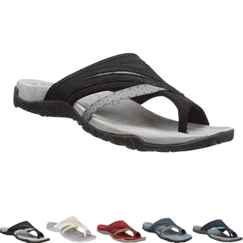 Women's Post Orthopedic Arch Support Sandals with Toe Ring Loop Flip Flops Comfort for Plantar Fasciitis Sandal Comfy Platform Slippers Supportive Toe-Clipped Outside Beach Flip-Flops (Black,37) von Generisch