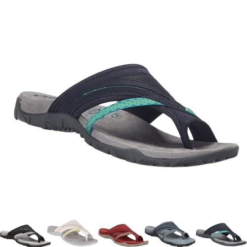 Women's Post Orthopedic Arch Support Sandals with Toe Ring Loop Flip Flops Comfort for Plantar Fasciitis Sandal Comfy Platform Slippers Supportive Toe-Clipped Outside Beach Flip-Flops (Blue,36) von Generisch