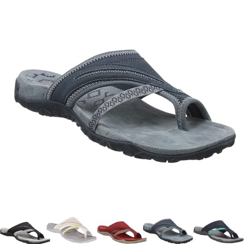 Women's Post Orthopedic Arch Support Sandals with Toe Ring Loop Flip Flops Comfort for Plantar Fasciitis Sandal Comfy Platform Slippers Supportive Toe-Clipped Outside Beach Flip-Flops (Gray,37) von Generisch