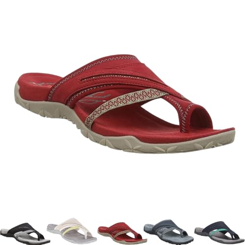 Women's Post Orthopedic Arch Support Sandals with Toe Ring Loop Flip Flops Comfort for Plantar Fasciitis Sandal Comfy Platform Slippers Supportive Toe-Clipped Outside Beach Flip-Flops (Red,40) von Generisch