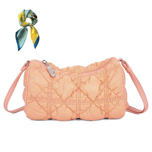 Women's Quilted Carryall Bag,Padded Tote Hobo Crossbody Shoulder Bags,Crosshatch Pattern Handbag Zip Purse for Travel (Pink) von Generisch