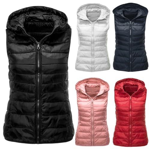 Women's Quilted Vest Lightweight Vest Transition Jacket with Removable Hood Jacket Plain Quilted Vest Body Vest Gilet Jacket Hooded Sleeveless von Generisch