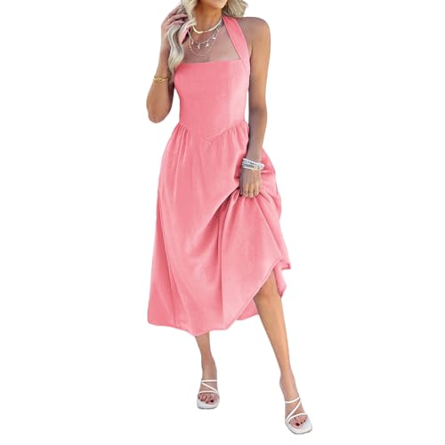 Women's Ruffles Satin Prom Dress, Long A-Line Mermaid Cocktail Dress with Slit & Spaghetti Straps, Elegant Evening Party Cocktail Dresses (Pink,S) von Generisch