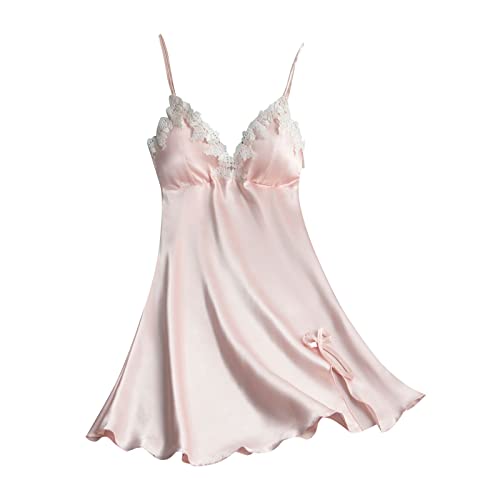 Women's Satin Underwear Strappy Dress Sleepshirt Sleep Dress Short Nightdress Silk Satin Night Dress Damen Satin Unterwäsche Pyjama Mini Kurz Ärmellos von Generisch