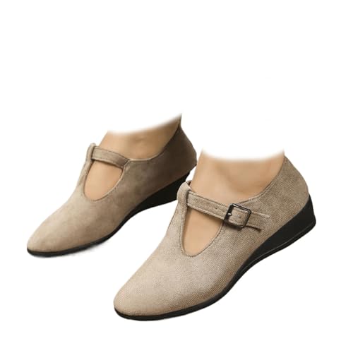 Women's Suede Wedge Moccasins Comfortable Pointed Toe Casual Shoes Elegant Loafers in Casual Design Lightweight Summer Shoes for Women (Khaki, Erwachsene, 38, Numerisch, EU Schuhgrößensystem, M) von Generisch