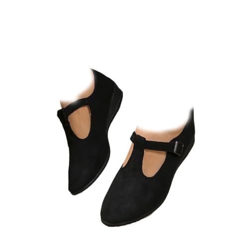 Women's Suede Wedge Moccasins Comfortable Pointed Toe Casual Shoes Elegant Loafers in Casual Design Lightweight Summer Shoes for Women (Schwarz, Erwachsene, 36, Numerisch, EU Schuhgrößensystem, M) von Generisch