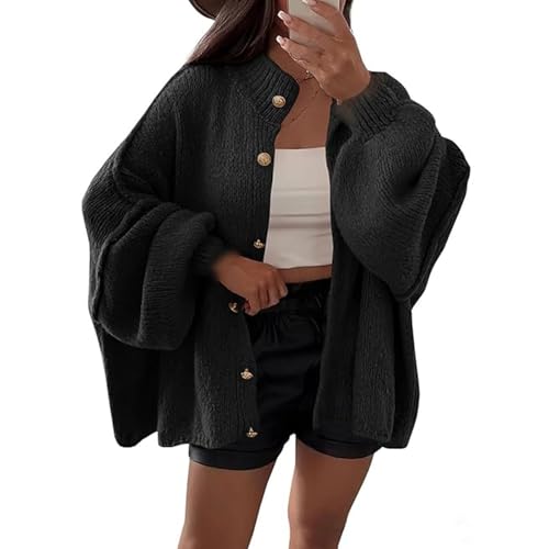Women's Winter Button Down Cardigan Sweaters Loose Fall Sweater Coats Mock Neck Lantern Long Sleeve Chunky Knit Jacket (4,S) von Generisch
