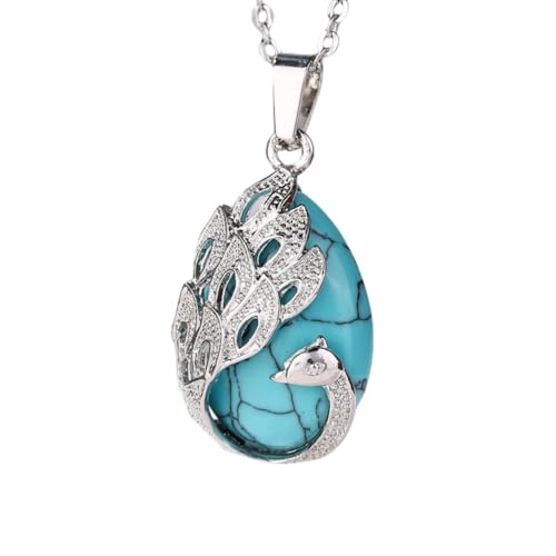 Womens Natural Stone Pendant Necklace Peacock Wire Wrap Teardrop Gemstone Necklace With Silver Plated Chain Healing Crystal Pendant Jewelry Gifts For Women Men Turquoise von Generisch