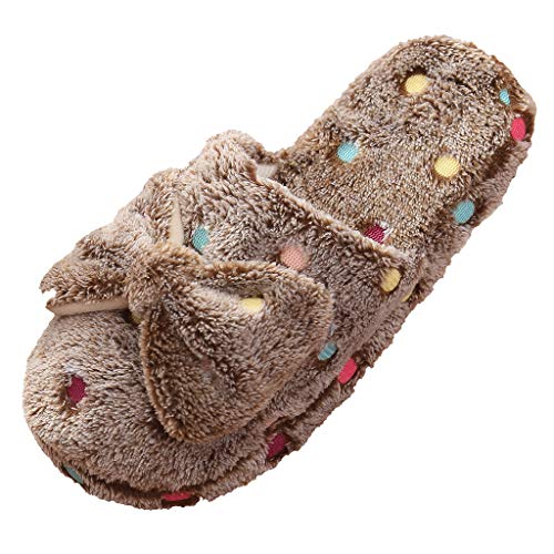 Womens Slipper Winter Hausschuhe Komfortabel rutschfest Baumwolle Niedlich Home Damen Schuhe für Drinnen Bogen Design (Brown, 38-39) von Generisch