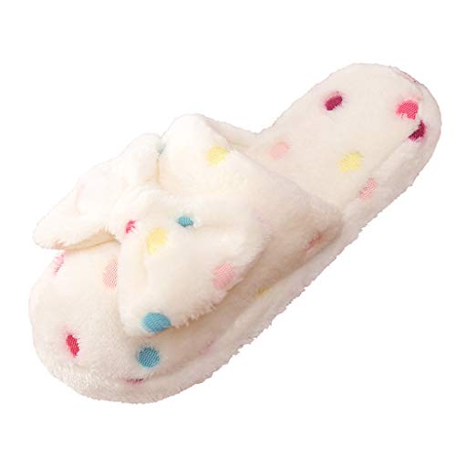 Womens Slipper Winter Hausschuhe Komfortabel rutschfest Baumwolle Niedlich Home Damen Schuhe für Drinnen Bogen Design (White, 36-37) von Generisch