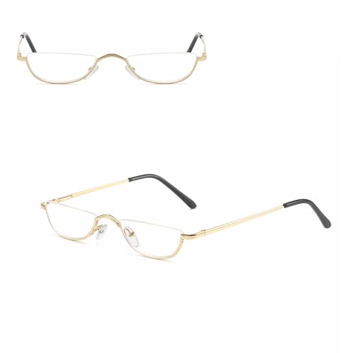 Working Use Half Rim Lesebrille Für Männer Frauen Leicht Lesebrillen Computer-Lesebrillen Mit Sehstärke Anti-Müdigkeit(Gold,1) von Generisch