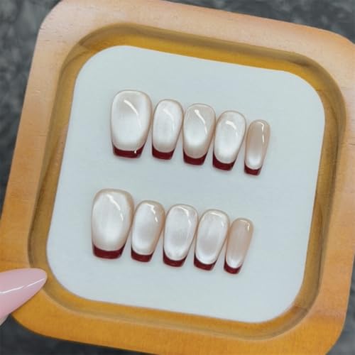 XSN-A733-XS Kunstnägel, handgefertigt, zum Aufdrücken, sanftes Katzenauge, Weinrot, französische Manciure, für Damen und Mädchen, 10 Stück XSN-A733-XS Kunstnägel, handgefertigt, zum Aufdrücken, sanftes Katzenauge, Weinrot, französische Manciure, für Damen und Mädchen, 10 Stück von Generisch