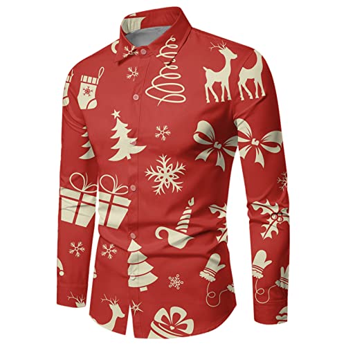 Xmas Hemd Herren Lustige 3XL Weihnachtshemden Ugly Freizeithemd Festival Weihnachtsmann Hemd Langarm Party Freizeitkleidung Gedruckte Button-Down Langarmshirts Christmas Kostümhemd von Generisch