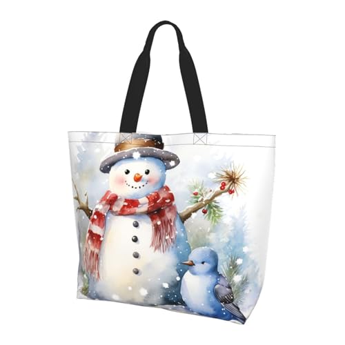 Xmas Schneemann Vogel Tote Bag Damen Schulterhandtaschen Weihnachten Einkaufstaschen Wasserabweisend Große Handtasche mit Innentasche für Arbeit Reise Schule von Generisch