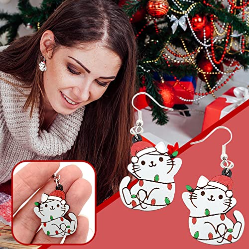 Xmas Tropfen Ohrringe Weihnachten Katze Hut Haustierliebhaber Geschenke Weihnachten Holzohrringe Weihnachtsgeschenke Glocken (One Size) von Generisch