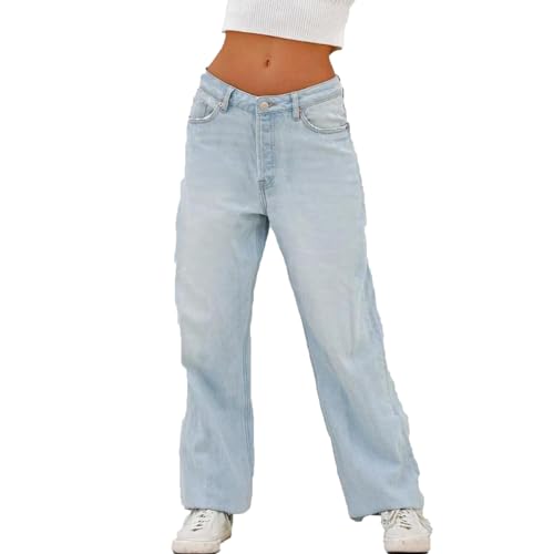 Y2K Style Baggy Jeans Damen Wide Leg Jeans Damen Vintage Bootcut Jeans High Waist Jeanshosen Loose Gerade Hosen Straight Jeans Breites Bein Jeans Hose Teenager Mädchen Streetwear von Generisch