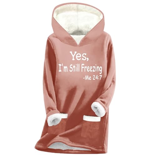 YES I'm Still Freezing Me 24:7 -Winter-Plüsch-Buchstabendruck-Sweatshirt mit Warmer Tasche und Kapuze Pullover Für 2 Stück (Pink, L) von Generisch