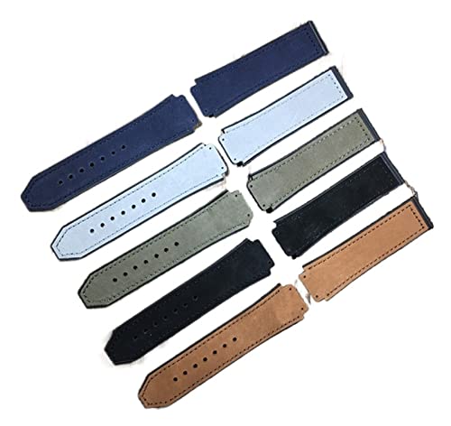 YGUKOJ 25 * 19mm Crazy Horse Leder Natur Gummi Silikon Uhrbanduhr-Bandband, kompatibel mit Hublot-Gurt, kompatibel mit Big Bang Gürtel Zubehör(Dark blue,With silver buckle) von Generisch