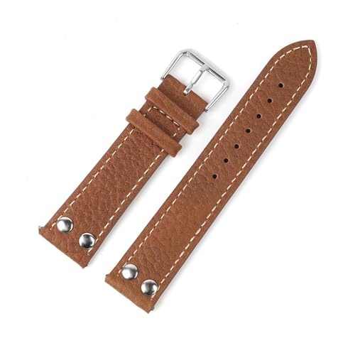 YGUKOJ Echtes leder lithee muster uhr band schwarz kaffee braun nieten machelband handgelenkband gürtel armband 18mm 20mm 22mm 24mm(Brown,24mm) von Generisch