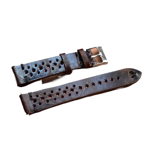 YGUKOJ Retro Echtes Leder Armband 18mm 20mm 22mm 24mm Kalbsleder Uhr Riemen Poröse atmungsaktive handgefertigte Nähte Kompatibel mit Männern(Dark brown bk-wire,18mm) von Generisch