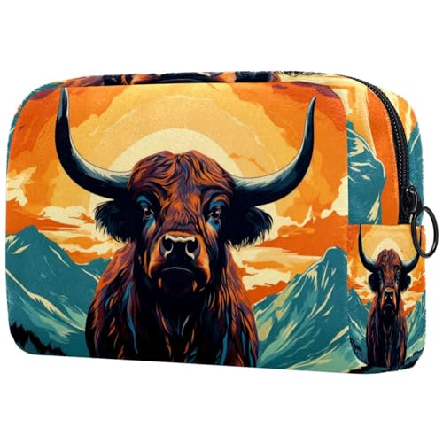 Yak Kosmetiktasche mit Sonnenuntergang, bemalt, große Kapazität, Kosmetiktasche für Damen, wasserdicht, tragbar, Kulturbeutel, Make-up-Organizer, Mehrfarbig 1, 18.5x7.5x13cm/7.3x3x5.1in, Art déco von Generisch