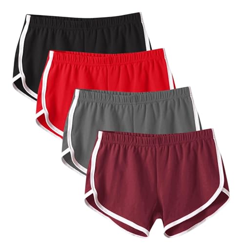 Yoga-Shorts für Damen, hohe Taille, Laufshorts, Übergröße, weich, niedlich, Fitness-Shorts für Damen, leicht, atmungsaktiv, Schlaf-Shorts, modisch, bequem, Boxershorts, Damen, locker, 4 Stück, grau, von Generisch