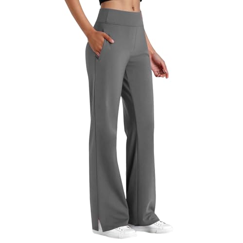 Yogahose Damen Lang Hohe Taille mit Taschen Bootcut Sporthose Bauchweg Strecken Activewear Hose Elegant Schlaghose Fitness Yoga Pants Flare Hosen Aktive Freizeit Jazzpants Weites Bein Geschäft Hose von Generisch