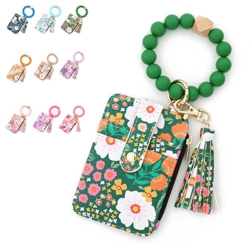 Yum2000 Boho Wristlet Handbag, Womens Boho Style Beaded and Tassel Keychain Wallet, Wristlet Keychain Card Holder (Green) von Generisch