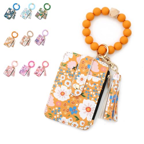 Yum2000 Boho Wristlet Handbag, Womens Boho Style Beaded and Tassel Keychain Wallet, Wristlet Keychain Card Holder (Yellow) von Generisch