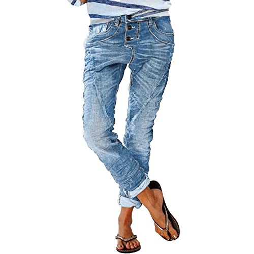 ZHAWEIYC Druck Street Loose Washed Polished Waist Zerrissene Jeans Denim Hose Baggy Jeans Damen mit LöChern, Jeans Damen Stretch Kurzgröße, Jeans Damen Schwarz Stretch von Generisch