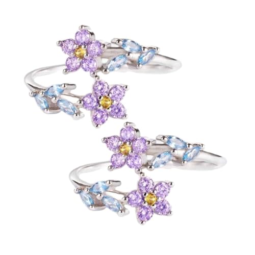 Zarte lila Diamanten Blumenringe, Kristall Blume offene Ringe, verstellbare Mode Schmuck Geschenk für Frauen (2 pcs) von Generisch