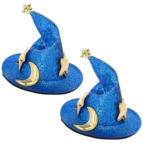Zauberer Hut Clip,Halloween Haarnadel | 2 Stück Zaubererhut Kopfschmuck | Wiederverwendbare glänzende Stern- und Mond-Design-Hut-Haarspange zur Kleidungsdekoration von Generisch