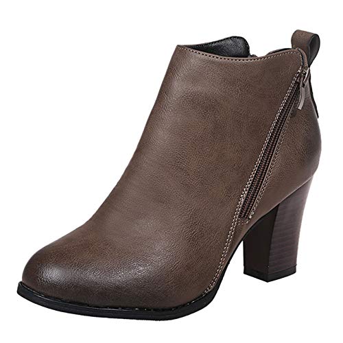 Zehenstiefel mit Reißverschluss und Absatz, einfarbig, rund, Leder, kurz, Damenstiefel, Gummistiefel, khaki, 38.5 EU von Generisch