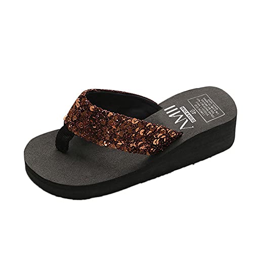 Zehentrenner Sandalen Damen, Flip Flops Damen Glitzer Plattform Hausschuhe Plateau Arch Support Slippers Weiche rutschfest Badeschuhe Wedges Heel Pantoletten Orthopädische Keilsandalen Strand 1 von Generisch