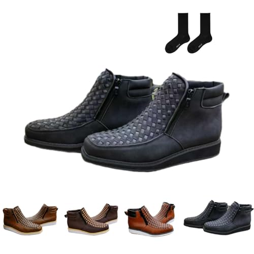 Zenfaze Handgefertigte Western-Cowboystiefel, Cowboystiefel mit quadratischer Spitze für Herren, Lederschuhe für Herren mit doppelseitigem Reißverschluss (Black,48) von Generisch