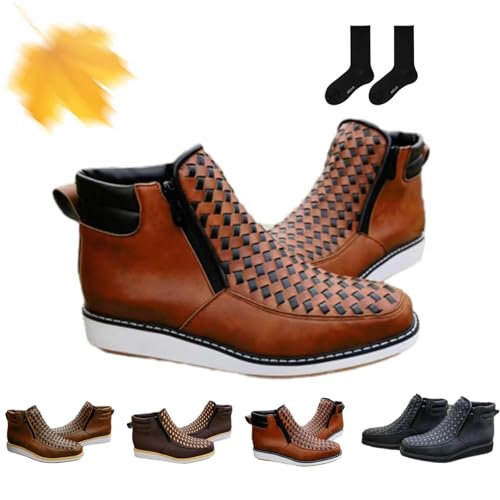 Zenfaze Handgefertigte Western-Cowboystiefel, Cowboystiefel mit quadratischer Spitze für Herren, Lederschuhe für Herren mit doppelseitigem Reißverschluss (Brown,47) von Generisch