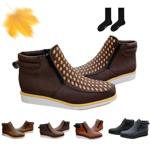 Zenfaze Handgefertigte Western-Cowboystiefel, Cowboystiefel mit quadratischer Spitze für Herren, Lederschuhe für Herren mit doppelseitigem Reißverschluss (Coffee,43) von Generisch