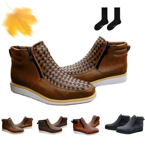 Zenfaze Handgefertigte Western-Cowboystiefel, Cowboystiefel mit quadratischer Spitze für Herren, Lederschuhe für Herren mit doppelseitigem Reißverschluss (Khaki,47) von Generisch