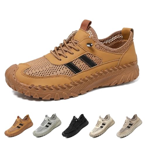 Zenfaze Orthopädische Schuhe für Herren, Slip-On Orthopädischer Leder Wanderschuh Atmungsaktive Mesh Rutschfeste Sneaker, braun, 46 EU von Generisch