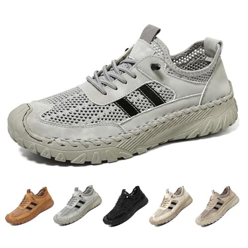 Zenfaze Orthopädische Schuhe für Herren, Slip-On Orthopädischer Leder Wanderschuh Atmungsaktive Mesh Rutschfeste Sneaker, grau, 48 EU von Generisch