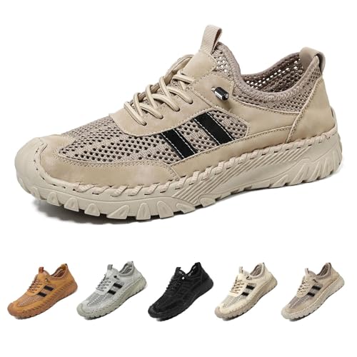 Zenfaze Orthopädische Schuhe für Herren, Slip-On Orthopädischer Leder Wanderschuh Atmungsaktive Mesh Rutschfeste Sneaker, khaki, 46 EU von Generisch