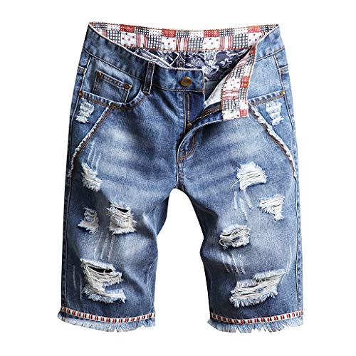 Zerrissene Herren-Jeans-Shorts, gerade Passform, klassisch, Used-Look, Destroyed, Stretch, plissiert, flache Vorderseite, Sommer, lässig, aufrollbar, kurze Jeans, halbe Hose mit Taschen, UK-2#Blau, 48 Zerrissene Herren-Jeans-Shorts, gerade Passform, klassisch, Used-Look, Destroyed, Stretch, plissiert, flache Vorderseite, Sommer, lässig, aufrollbar, kurze Jeans, halbe Hose mit Taschen, UK-2#Blau, 48 von Generisch