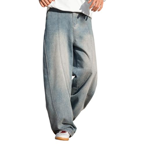Zerrissene Jeanshose Herren Weites Bein Gerades Bein Jeans Retro Modisch Denimhose in Aged-Waschung Distressed Jeans Distressed Jeanshosen Denim Freizeithose Streetwear Loungewear von Generisch