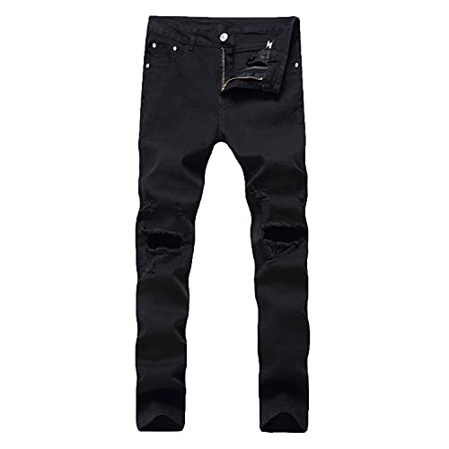 Zerrissene Slim Fit Jeans FüR Herren Im Used-Look Ausgefranste Jeanshose Mit Stretch-Zerrissene Jeans In ÜBergrößE Biker-Jeans (34,Schwarz) von Generisch