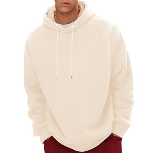 Zimmer Gadgets Jungs Men's Spring Autumn and Winter Pure Color Simple Plus Velvet Thickened Casual Pullover Hoodie Long Sleeve Warm Hooded Sweatshirt Sweatshirts Für Herren Langarm (Beige, L) von Generisch