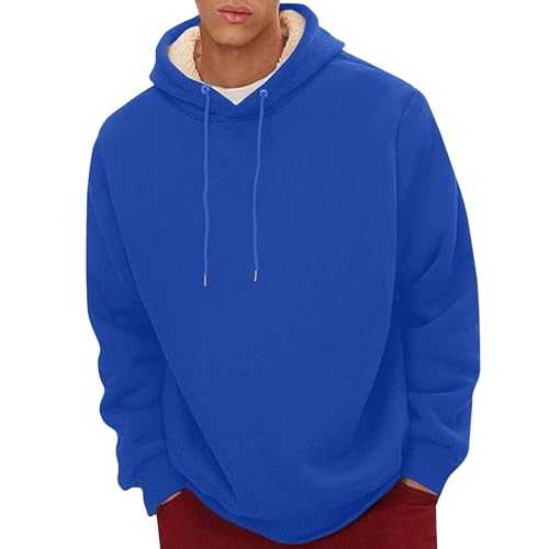 Zimmer Gadgets Jungs Men's Spring Autumn and Winter Pure Color Simple Plus Velvet Thickened Casual Pullover Hoodie Long Sleeve Warm Hooded Sweatshirt Sweatshirts Für Herren Langarm (Blue, M) von Generisch